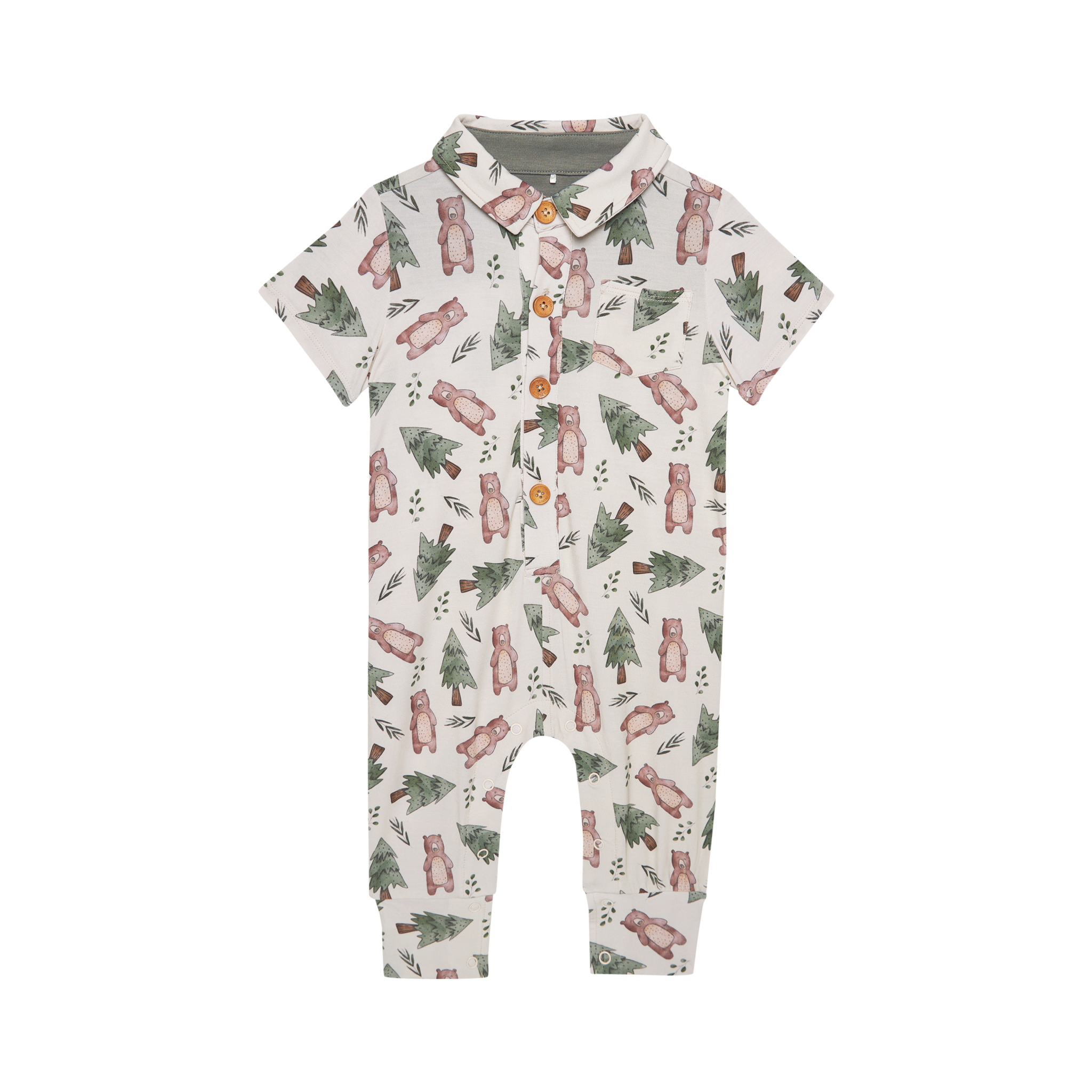 Beary - Short Sleeve Collared Henley Long Romper |  | Safari Ltd®