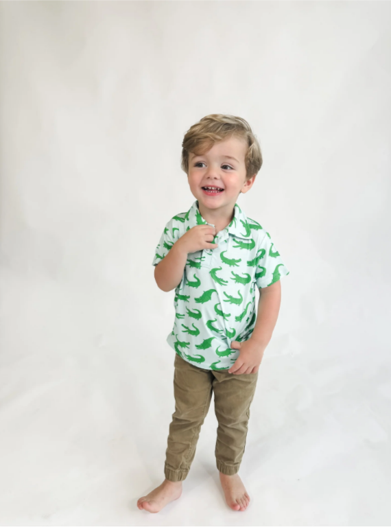 Goosies Short Sleeve Polo Shirt - Blue with Alligators