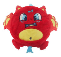 Meet Zipper, the 10" Fart Monster by Scentco—a cherry-scented round red plush with blue eyes, a surprised expression, blue spots on its forehead, small ears, yellow paws and belly, and a playful blue tail. This unique stuffed toy is a delightful gift for plush lovers!.