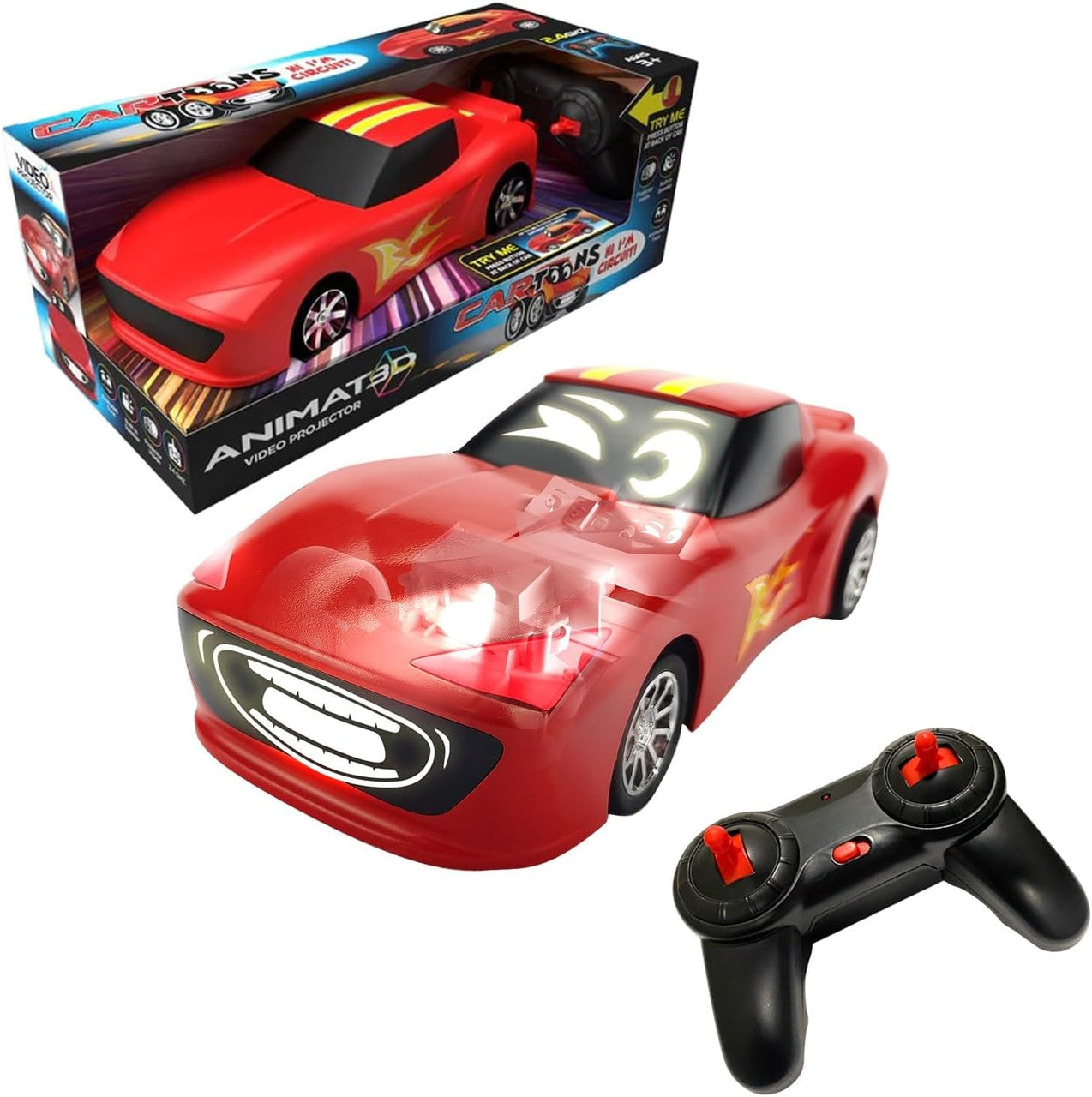 Animat3d Talking Animated RC Race Car with Built-in Projector & Speaker - RED