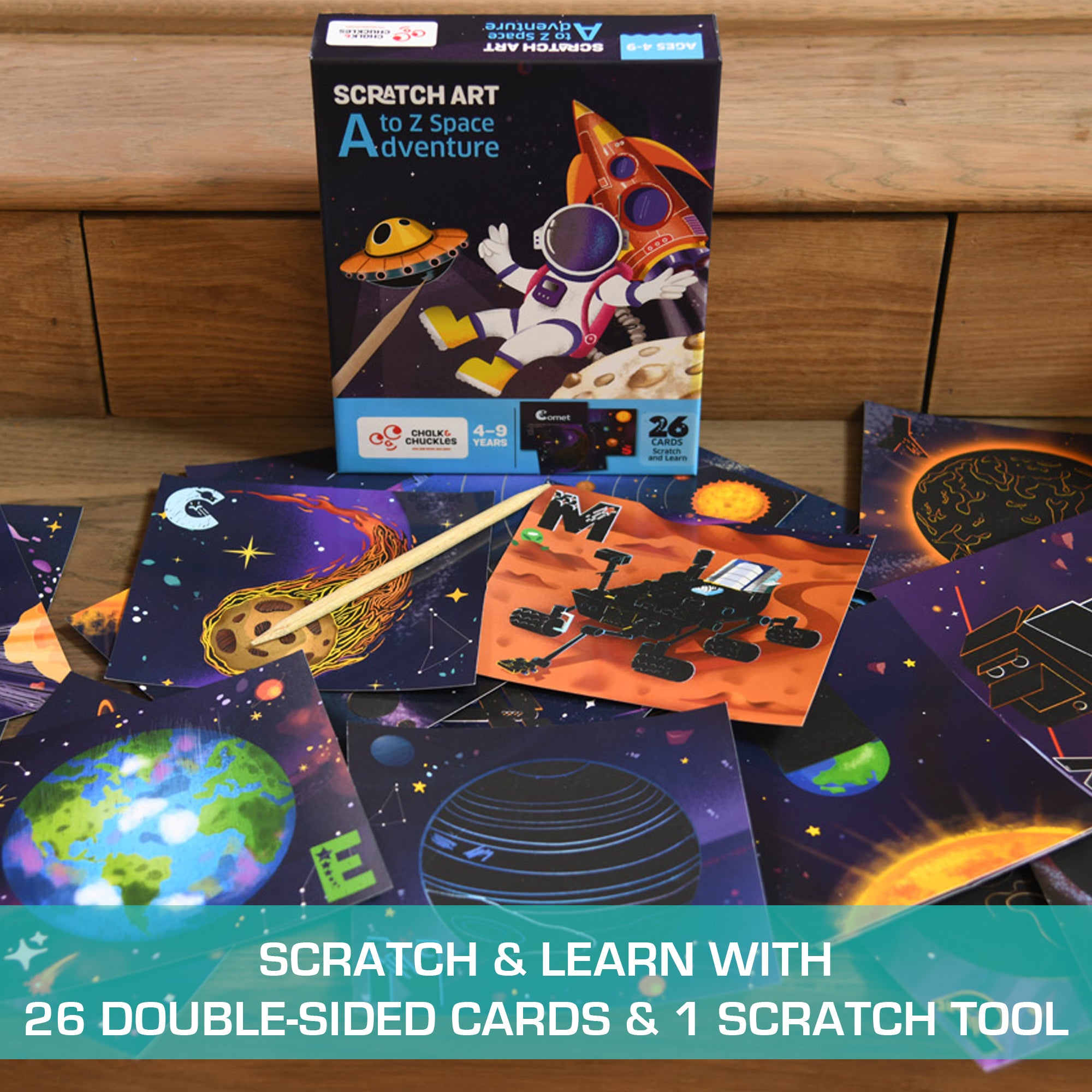 Chalk & Chuckles Scratch Art - A to Z Space Adventure | Safari Ltd®