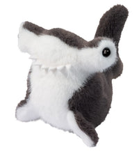 The Douglas Hammerhead Shark Lil Baby is a small, cuddly stuffed shark with soft gray and white fur, black eyes, and a wide mouth with white felt teeth.