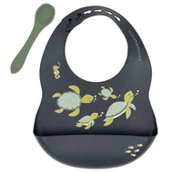 Ore Fresh & Messy Silicone Bib + Spoon Set Sea Turtle