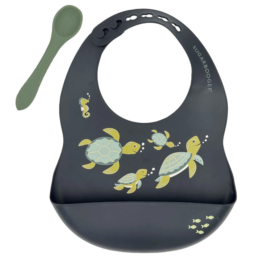 Ore Fresh & Messy Silicone Bib + Spoon Set Sea Turtle
