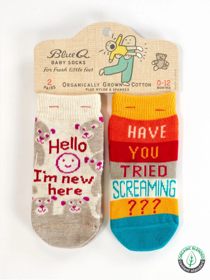 Blue Q Baby Socks - I'm New Here / Have You Tried Screaming???