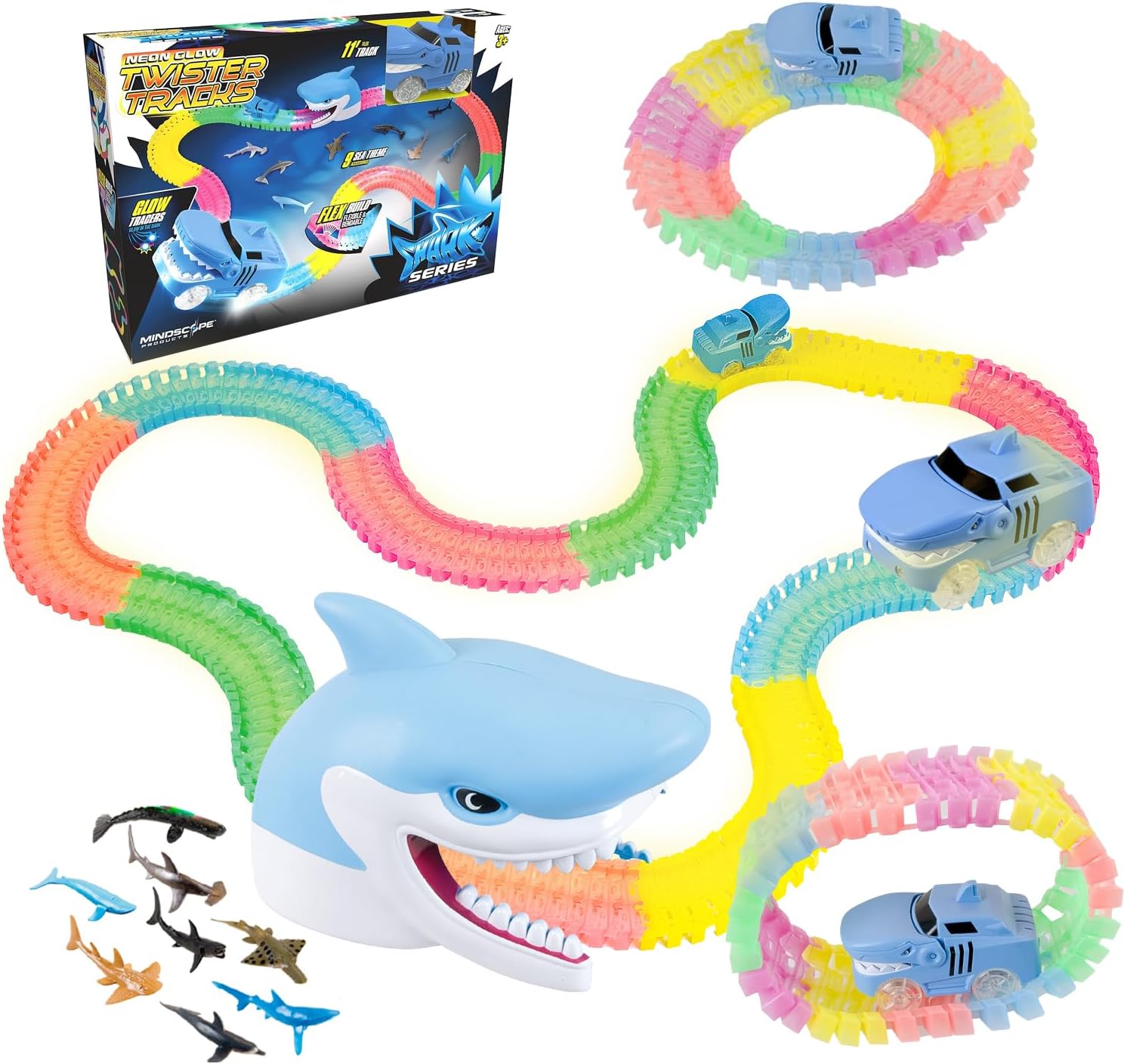 Mindscope Twister Tracks - Shark Series Neon Glow-in-the-Dark Race Track