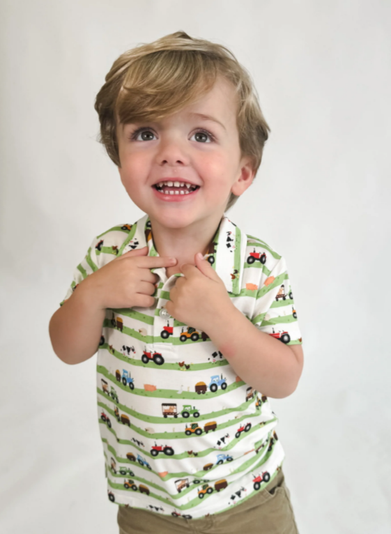 Goosies Short Sleeve Polo Shirt - Farm Stripes