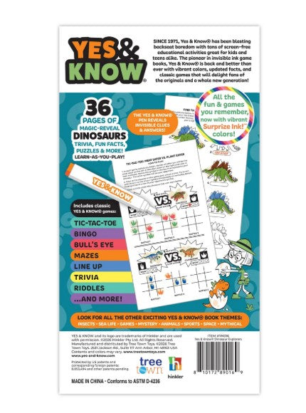 Yes & Know Invisible Ink Trivia Game Books- Dinosaurs