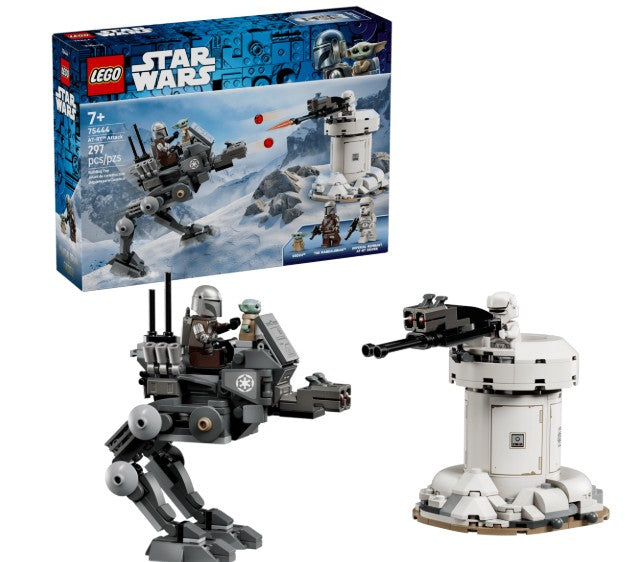 Experience the excitement of LEGO’s 75444 AT-RT Attack set—complete with box—featuring an iconic AT-RT walker, a rotating blaster turret, and minifigures ready for battle on a snowy landscape. The perfect addition for LEGO Star Wars fans looking to expand their collection and recreate epic Clone Troopers action!.