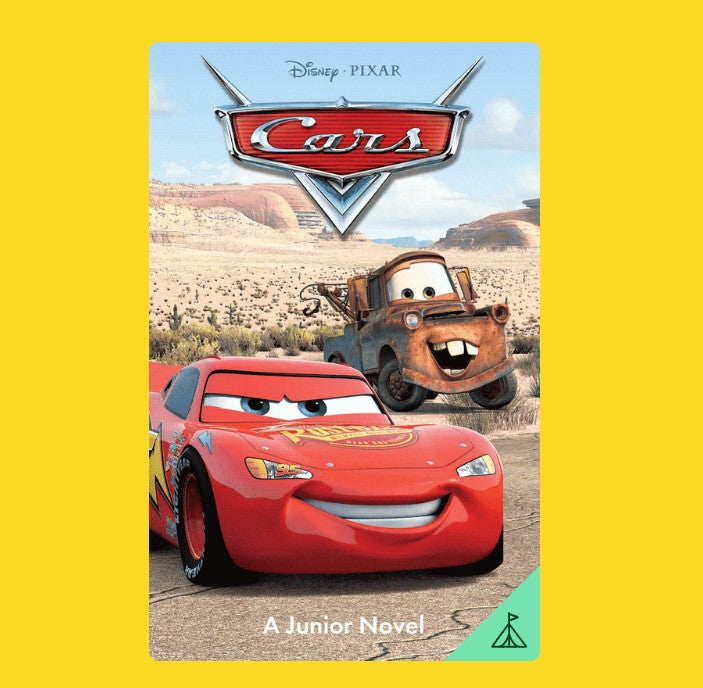 Book cover for Yoto Cars by Yoto, featuring Lightning McQueen in the foreground and Mater smiling behind him in a desert landscape—ideal for your Yoto Player or audio card collection.