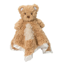 The Douglas Tate Teddy Bear Lil Snuggler is an ultra-soft security blanket and baby snuggler with light brown fur, a white belly patch, satin trim, and attached bear head and arms for extra comfort.