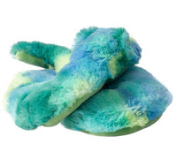 Step into comfort with Douglas's Pretzel Snake slippers—cozy, plush, and whimsically coiled in soft teal, blue, and green fabric. Perfect for stuffed animal lovers who want fun snake-shaped slippers on their feet!.