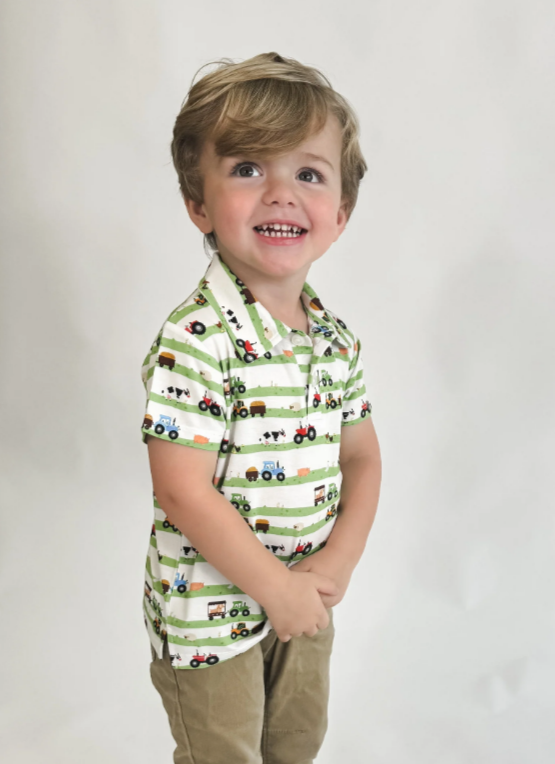 Goosies Short Sleeve Polo Shirt - Farm Stripes