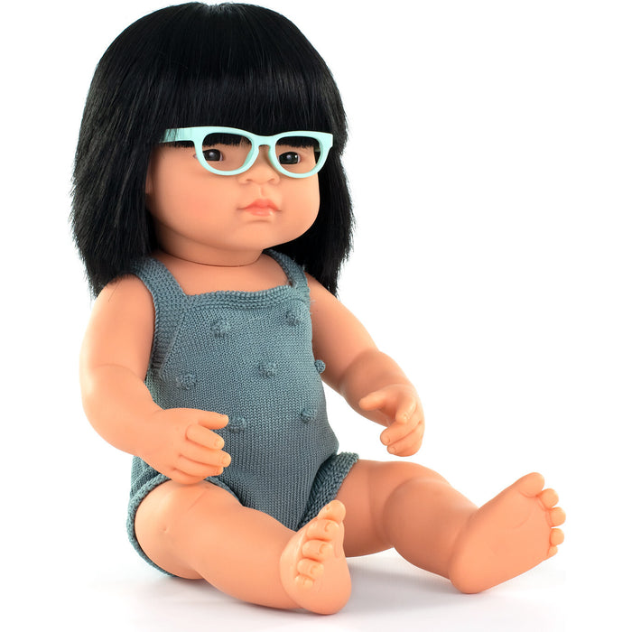 Miniland - 15" Baby Doll - Asian Girl with Glasses |  | Safari Ltd®