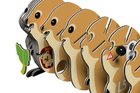 Five stylized cartoon quokkas from the EUGY Quokka 3D Puzzle by Eugy are arranged in a row, each featuring unique markings and playful accessories—including a baby emblem, caution symbol, and green leaf—set against a plain white background. Perfect as an eco-friendly 3D puzzle or unique STEM toy inspiration, these charming designs showcase the creativity of Eugy’s puzzle series.