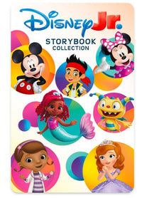 Cover of the Yoto Disney Junior Storybook Collection by Yoto, featuring Mickey Mouse, Jake, Minnie Mouse, Doc McStuffins, a mermaid, yellow monster, and princess—perfect for enjoying Disney Junior stories on your Yoto Player.