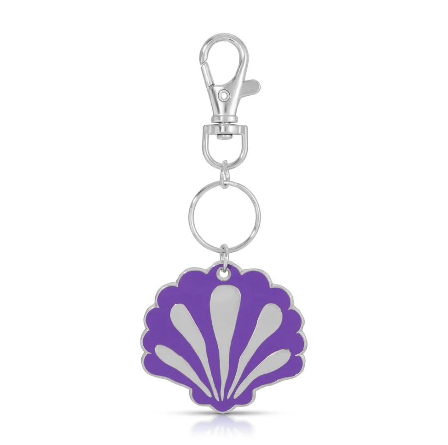 Lucky Feather Ocean Life Silver Keychain - Scallop Shell