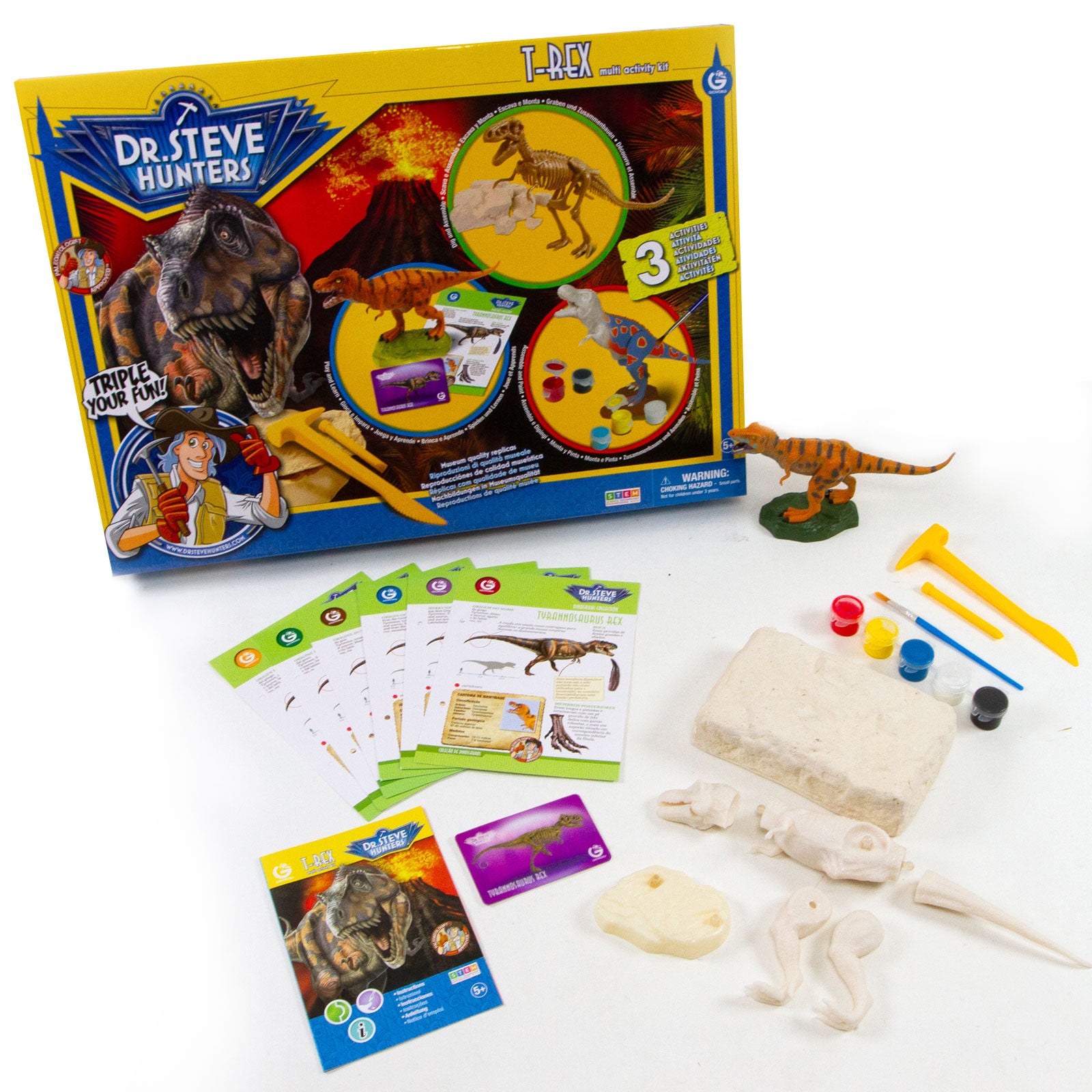 Dr Steve Hunters Kit Scavo Dinosauro Velociraptor 27 Pezzi - Giocattolo Scientifico Educativo STEM, Modello Scheletro 25 Cm, Con Strumenti