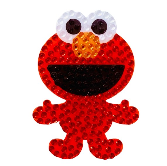 Here is a rewritten version using the given product data: A StickerBean Elmo sticker by StickerBean, featuring a beaded design of the beloved red cartoon character with big white eyes, an orange nose, and an open black mouth.