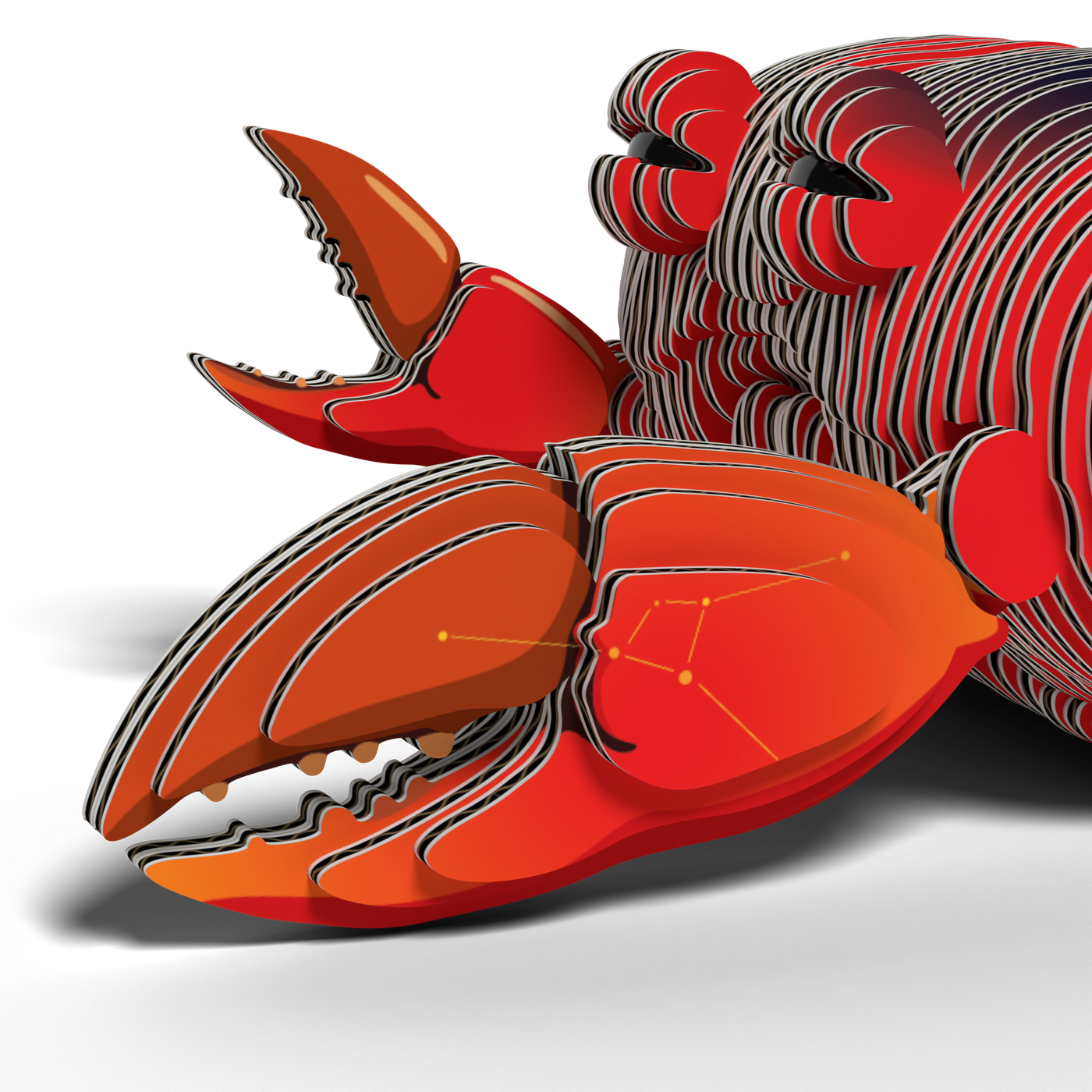 Sure! Here’s a rewritten version of your sentence using the given product data: A stylized illustration inspired by the EUGY Crab 3D Puzzle from Eugy, featuring red crab claws adorned with constellation patterns, layered cut-paper textures, and a clean white background—an ideal reference for an eco-friendly toy design.