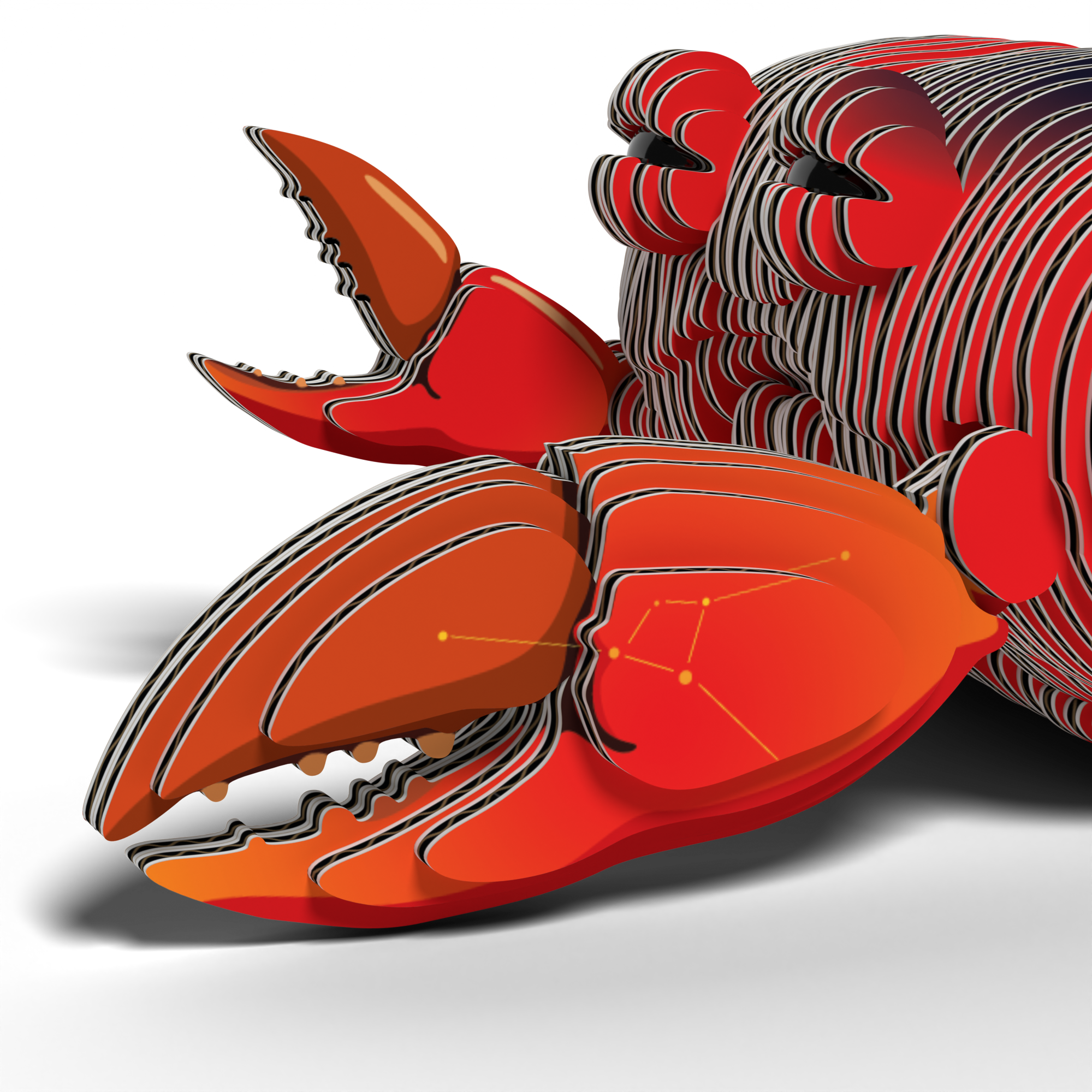 Sure! Here’s a rewritten version of your sentence using the given product data: A stylized illustration inspired by the EUGY Crab 3D Puzzle from Eugy, featuring red crab claws adorned with constellation patterns, layered cut-paper textures, and a clean white background—an ideal reference for an eco-friendly toy design.