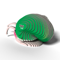 The Eugy EUGY Snail 3D Puzzle by Eugy features stacked, curved pieces with pink and white accents, creating a stylized snail on a white background. "Snail" and the logo are printed on its eco-friendly shell.