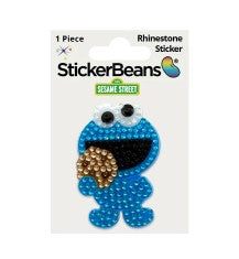 A sparkling rhinestone sticker featuring Cookie Monster with blue fur and googly eyes eating a cookie, the StickerBean Cookie Monster by StickerBean brings fun Sesame Street charm to your collection.