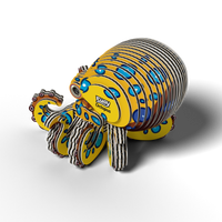 A cute, colorful 3D Crab puzzle model of a red crab with labeled Crab on its side, made from layered, interlocking pieces. This eco-friendly EUGY Crab 3D Puzzle by Eugy is perfect as a fun STEM toy for imaginative play and learning.