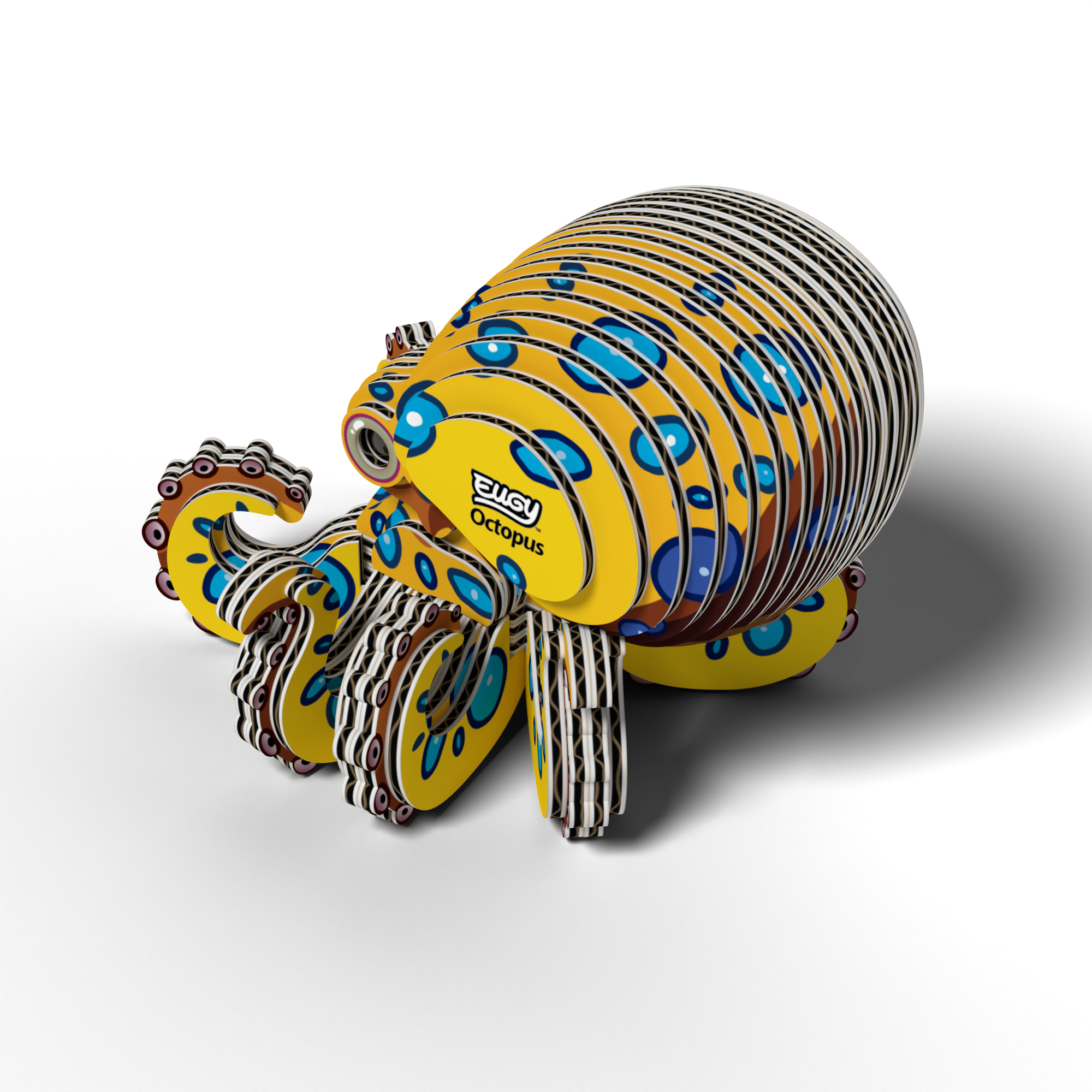 A cute, colorful 3D Crab puzzle model of a red crab with labeled Crab on its side, made from layered, interlocking pieces. This eco-friendly EUGY Crab 3D Puzzle by Eugy is perfect as a fun STEM toy for imaginative play and learning.