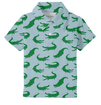 Goosies Short Sleeve Polo Shirt - Blue with Alligators