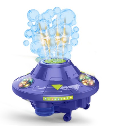 The South Beach Bubbles PoppinColorz Galactic Color Bubble Machine features colorful lights, wheels, and releases vibrant bubbles from the top—perfect for outdoor fun.