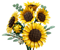 Bring the beauty of the LEGO Sunflower Bouquet into your home with this buildable flower set from LEGO’s Botanical Collection, featuring five sunflowers with vibrant yellow petals, brown centers, and lifelike green stems and leaves, all elegantly arranged against a white backdrop.