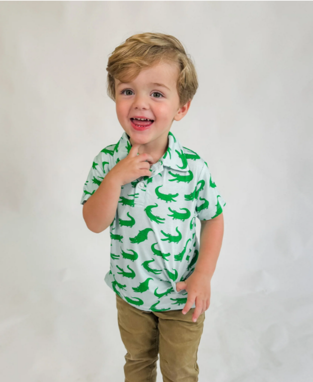 Goosies Short Sleeve Polo Shirt - Blue with Alligators