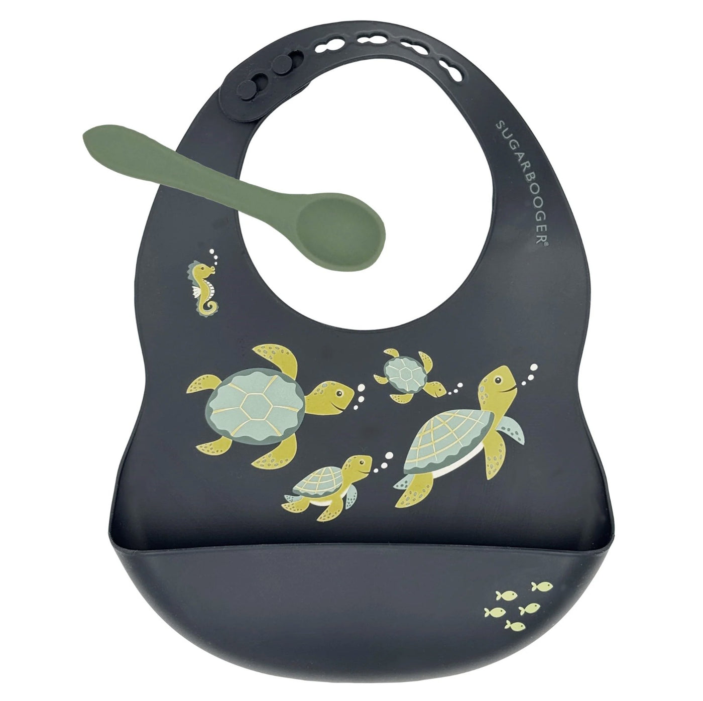 Ore Fresh & Messy Silicone Bib + Spoon Set Sea Turtle