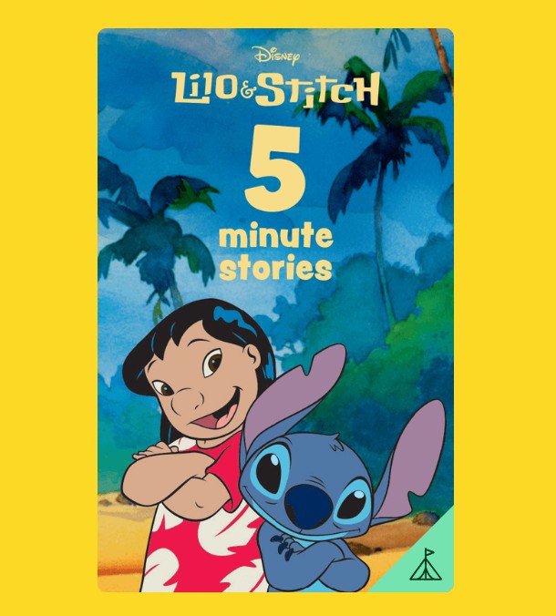 The cover of the Yoto Lilo & Stitch 5-Minute Stories book from Yoto features Lilo smiling with crossed arms and Stitch grinning against a tropical backdrop—an ideal pick for Disney fans.