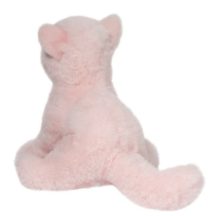The Cadie Princess Cat Mini Soft plush by Douglas is shown from the back, with soft light pink fur, rounded ears, and a curled tail. This adorable stuffed animal has no visible facial features from this angle.