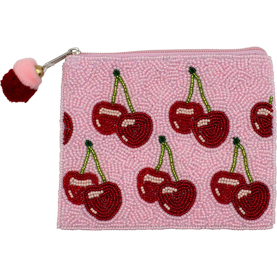 La Chic Designs Pink Cherries Beaded Coin Pouch