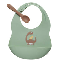 Ore Fresh & Messy Silicone Bib + Spoon Set Dinosaur