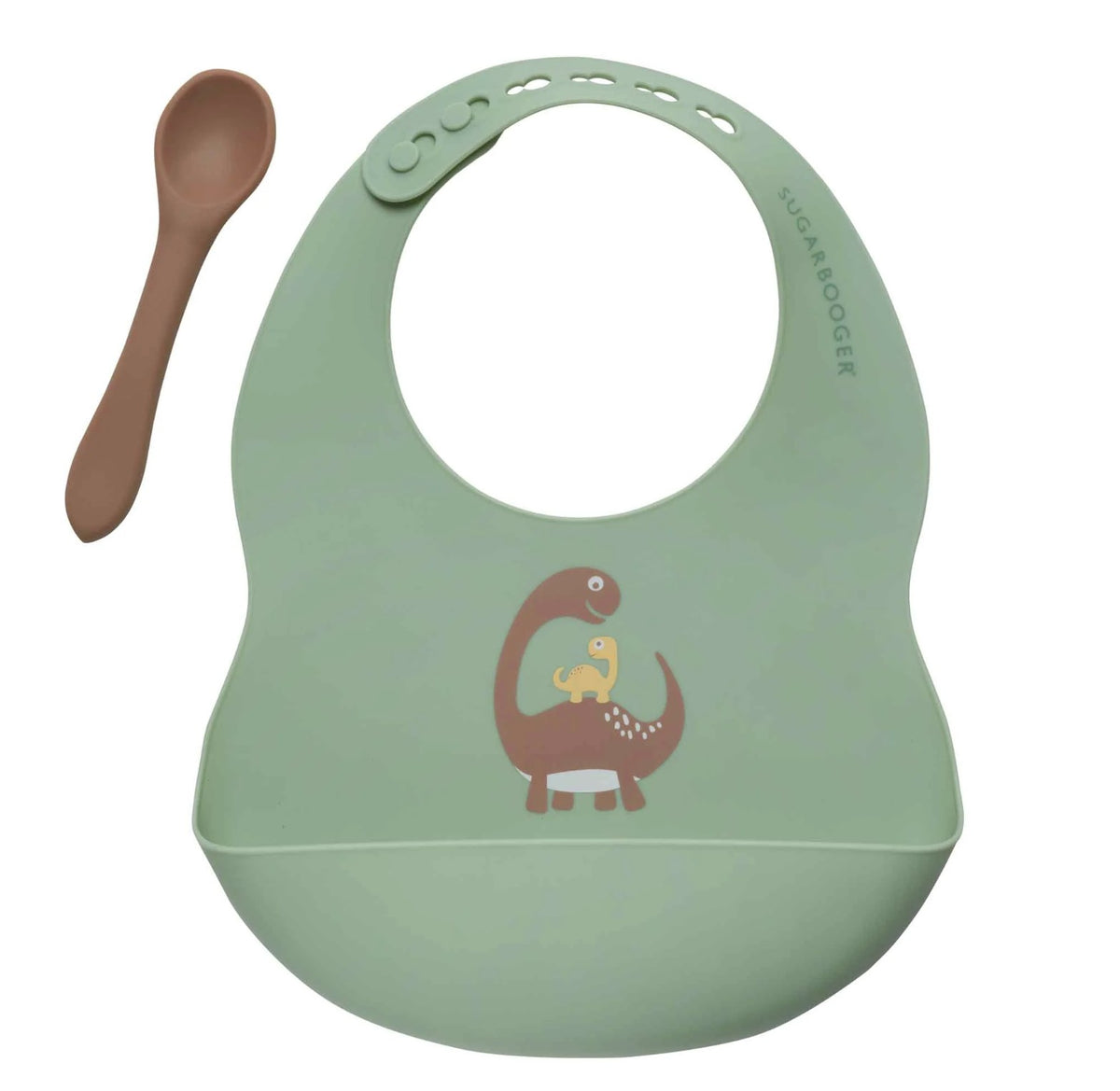 Ore Fresh & Messy Silicone Bib + Spoon Set Dinosaur