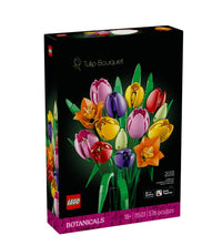 The LEGO 11501 Tulip Bouquet box showcases vibrant LEGO tulips against a black backdrop. This floral building set by LEGO is designed for ages 18 and up, includes 576 pieces, and features the LEGO logo in the lower left corner—making it an ideal gift for flower enthusiasts.