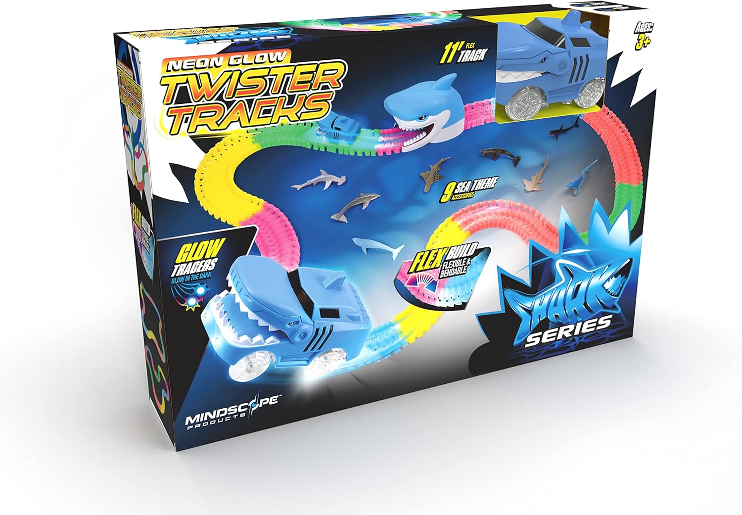Mindscope Twister Tracks - Shark Series Neon Glow-in-the-Dark Race Track