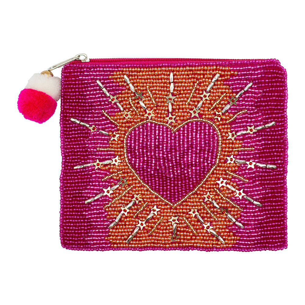 La Chic Designs Pink Shining Heart Beaded Coin Pouch