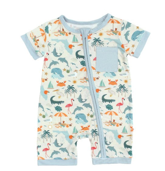 Explore Florida Souvenir Bamboo Baby Shortie Romper Jumpsuit 3-6 |  | Safari Ltd®