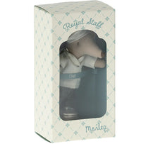 The Maileg Chef Mouse W. Soup Pot And Spoon, Big Brother by Maileg comes in a decorative cream box with blue accents and text. Dressed as a chef, it's perfect for imaginative play and visible through a clear window on the box.