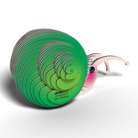The Eugy EUGY Snail 3D Puzzle features a cute, cartoon snail with a pink face and big eyes peeking from a layered green shell marked "dodoland Designed in New Zealand," inspired by eco-friendly Eugy toy design.