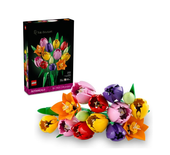 Add a burst of color to any room with the LEGO 11501 Tulip Bouquet, a striking floral building set from LEGO featuring beautifully crafted tulip blooms in vivid pink, yellow, orange, purple, and red. Part of the LEGO Botanicals collection, this elegant set is an ideal gift for flower enthusiasts who value creative and eye-catching displays.