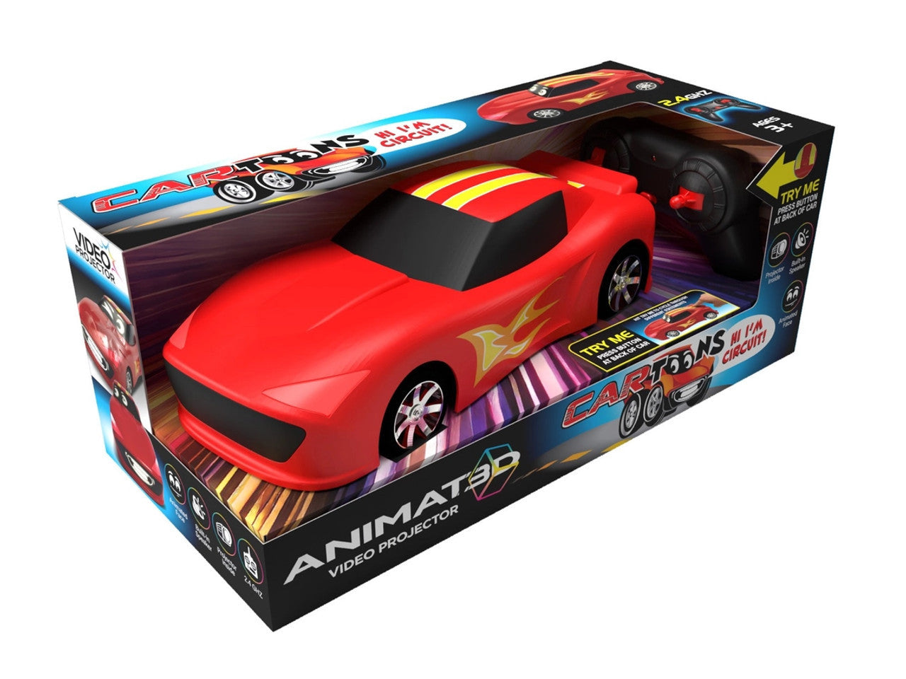 Animat3d Talking Animated RC Race Car with Built-in Projector & Speaker - RED