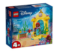 The LEGO Ariel's Music Stage set by LEGO features an exclusive Ariel mini-doll, a vibrant underwater music stage inspired by The Little Mermaid, and fun musical accessories. The box contains 60 pieces and is designed for ages 4 and up.