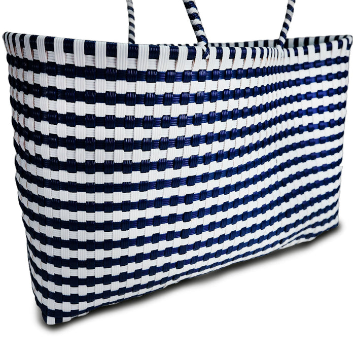 Colors For Good Jumbo Recycled Woven Tote Bag - Blue & White - Safari Ltd®