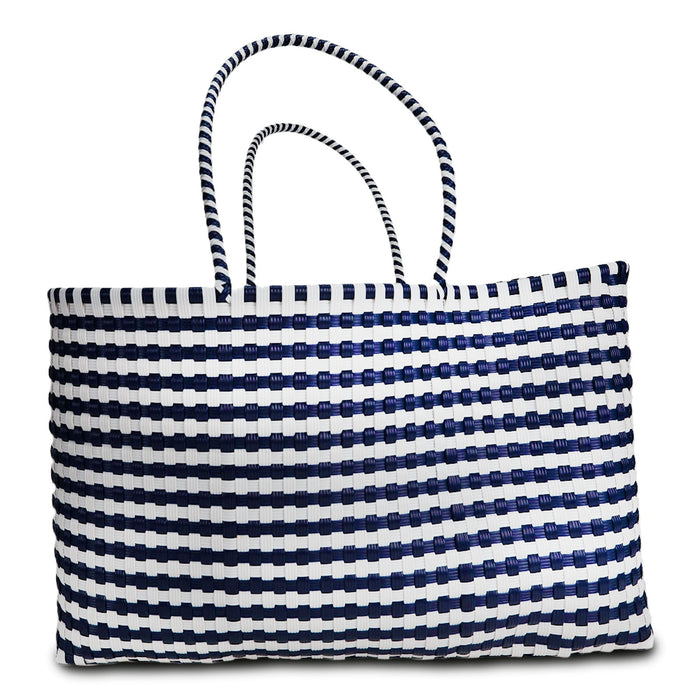 Colors For Good Jumbo Recycled Woven Tote Bag - Blue & White - Safari Ltd®